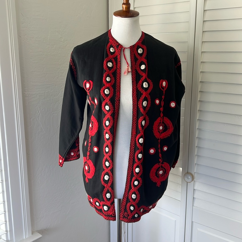 Embroidered Open Front Top